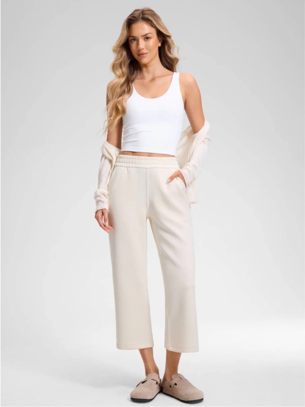 CRZ YOGA /NWT SoftAura Modal High Rise Pocket Sweatpant 24" Ivory-Creme